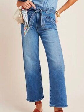 MOTHER The Tie Patch Rambler Straight Leg High Rise Jeans Hop On Hop Off